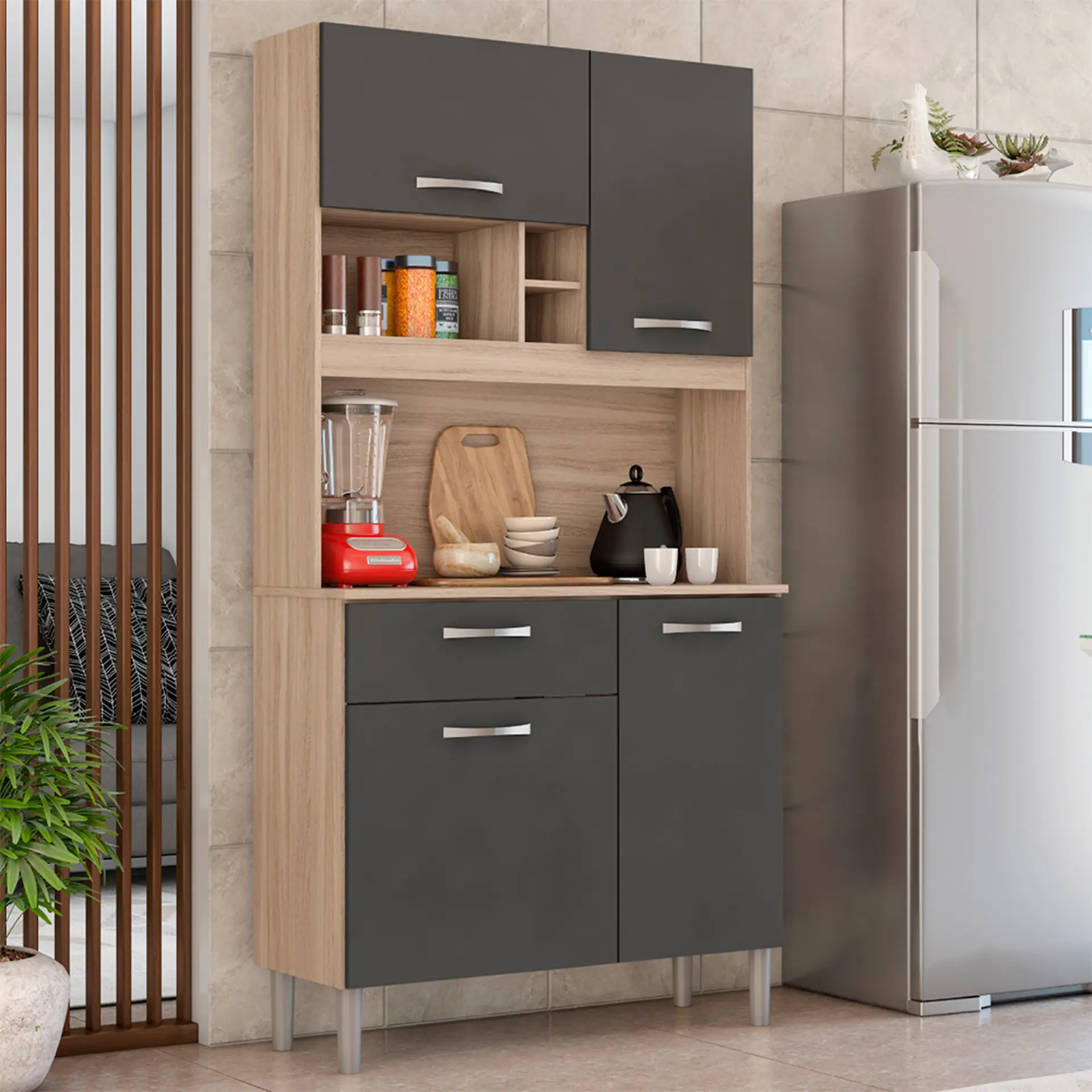 Cozinha Compacta 4 portas 1 Gaveta Malta Demóbile - Avena/Grafito