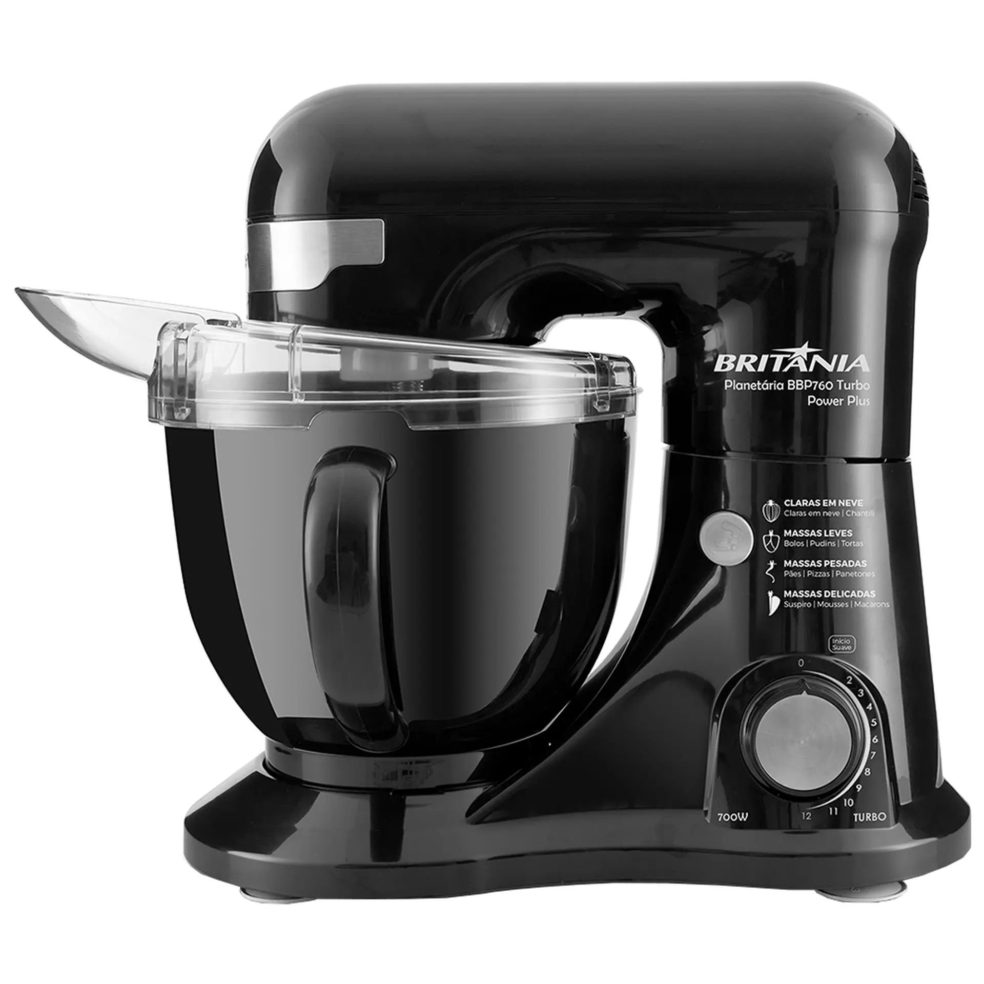 Batedeira Planetária Britânia Power Plus 12 Velocidades 700W 4,5L BBP760 - Preto - 110 Volts