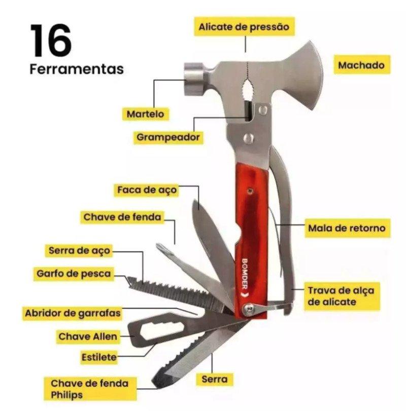 Martelo Multifuncional 16 em 1 Aço Inoxidável Bomvink BOM1501