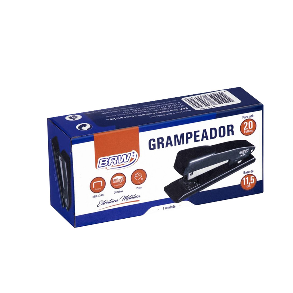 Grampeador de Mesa Metal 20 Folhas Preto  BRW - Unitário - GP1000