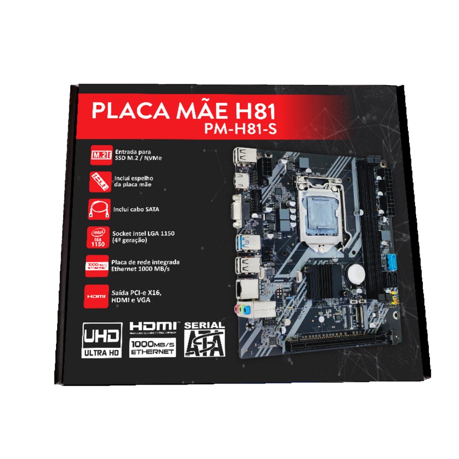 Placa Mãe Hoopson PMH81S Intel LGA 1150 Memória DDR3 Som Video e Rede 101001000 PMH81S
