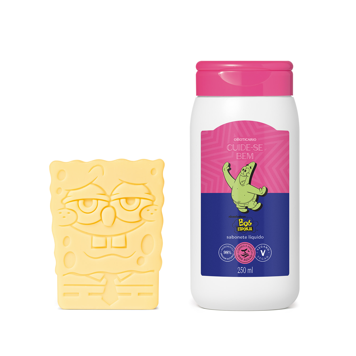 Combo Cuide-se Bob Esponja: Sabonete Líquido 250ml + Sabonete em Barra 2 x 100g