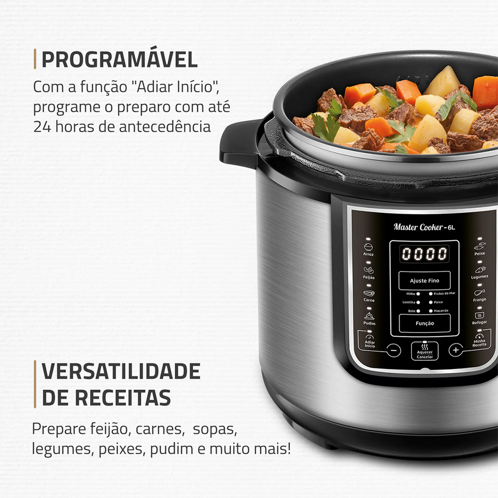 Panela de Pressão Mondial Digital 6L 1000W PE60 - Preto/Inox - 110 Volts