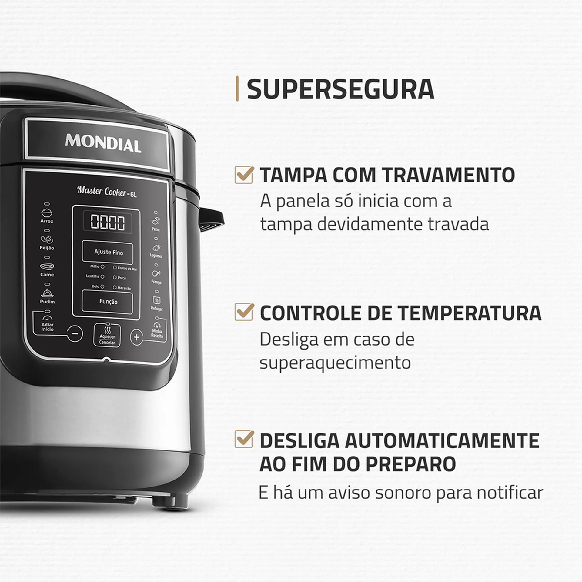 Panela de Pressão Mondial Digital 6L 1000W PE60 - Preto/Inox - 110 Volts