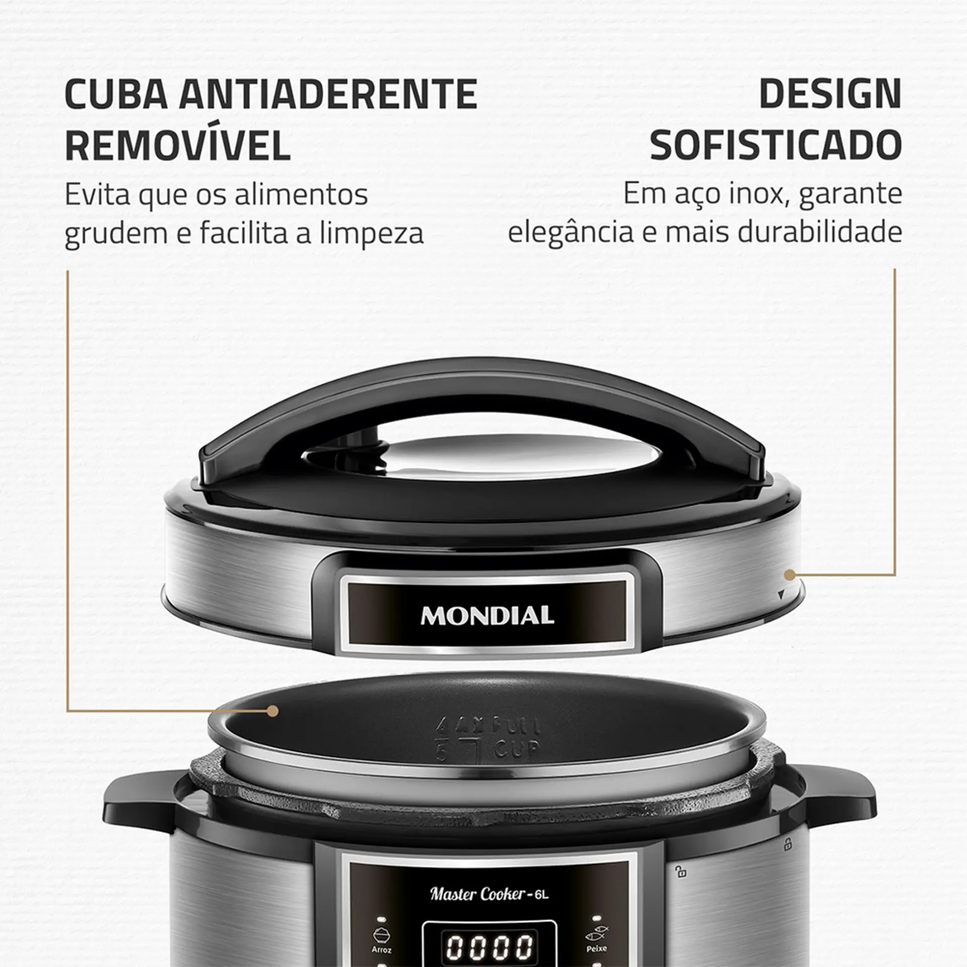 Panela de Pressão Mondial Digital 6L 1000W PE60 - Preto/Inox - 110 Volts