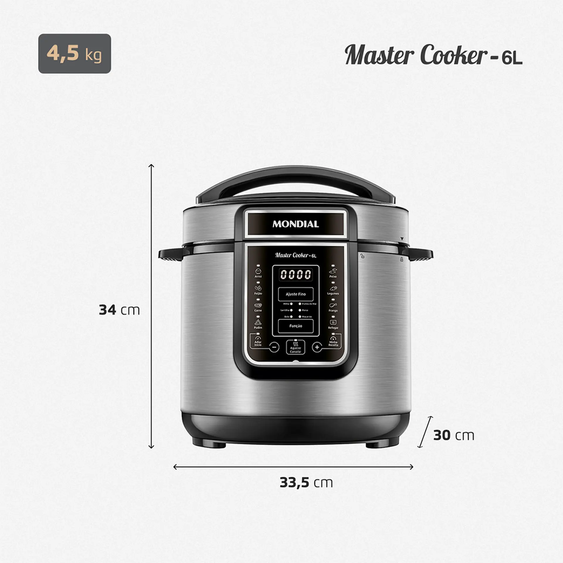 Panela de Pressão Mondial Digital 6L 1000W PE60 - Preto/Inox - 110 Volts