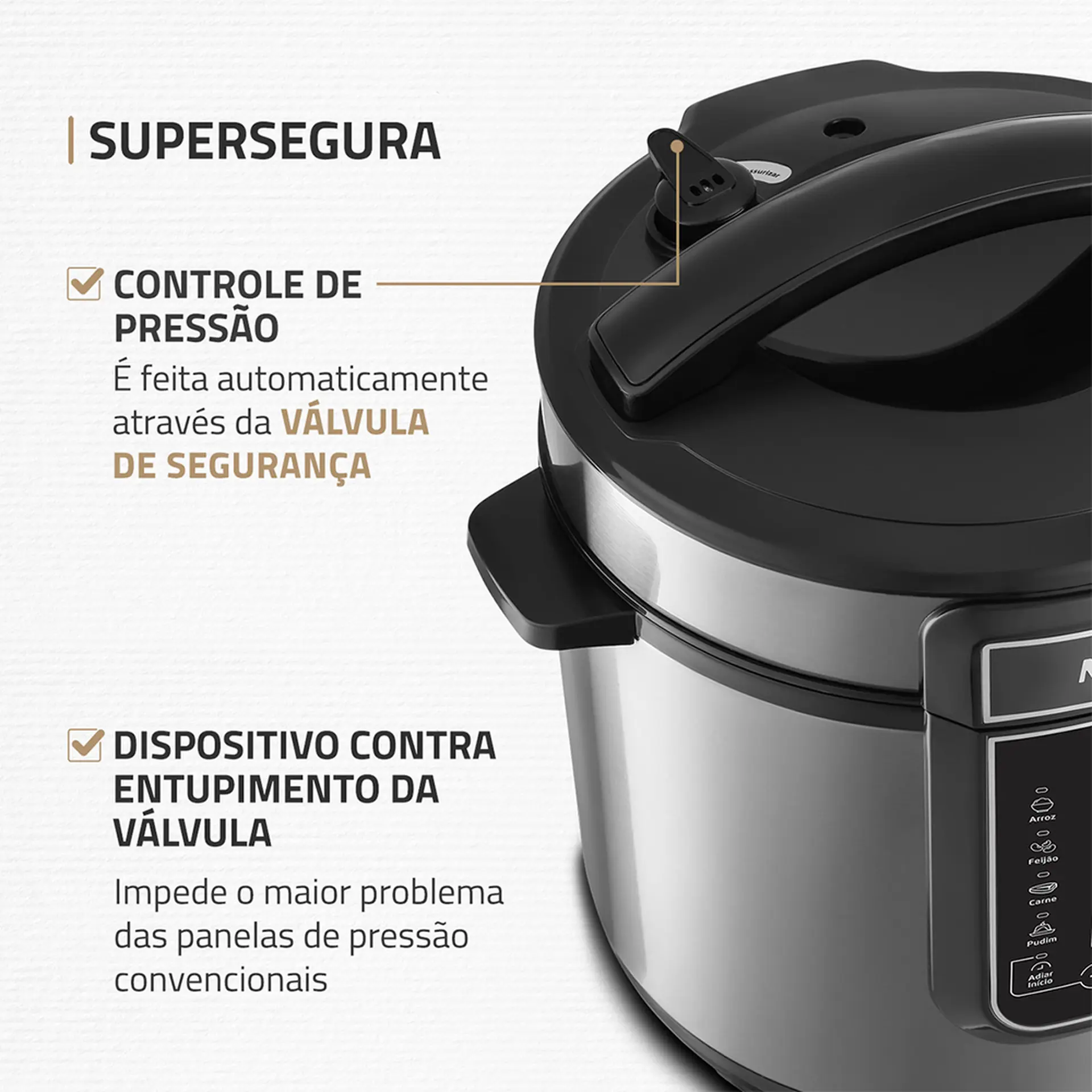 Panela de Pressão Mondial Digital 6L 1000W PE60 - Preto/Inox - 110 Volts