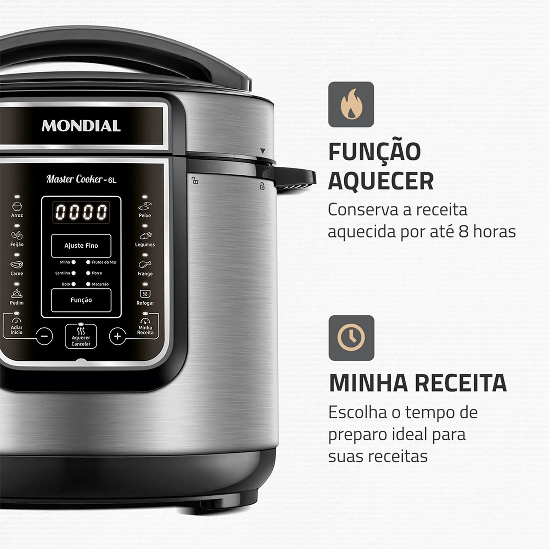Panela de Pressão Mondial Digital 6L 1000W PE60 - Preto/Inox - 110 Volts