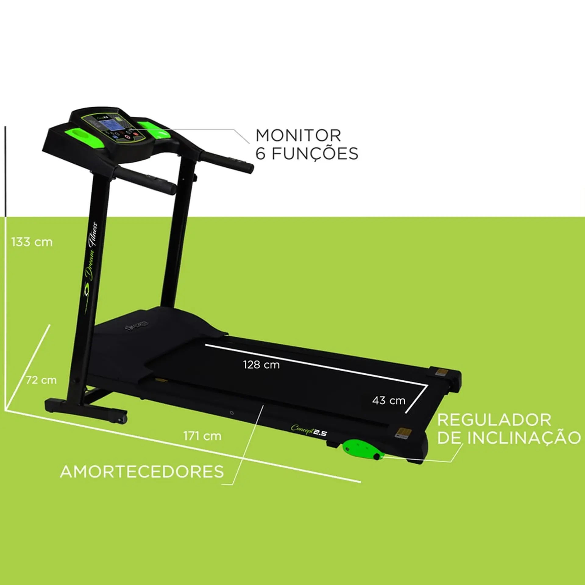 Esteira Ergométrica Dream Concept até 130kg 9 Programas Motor 2.5Hp - Preto - Bivolt