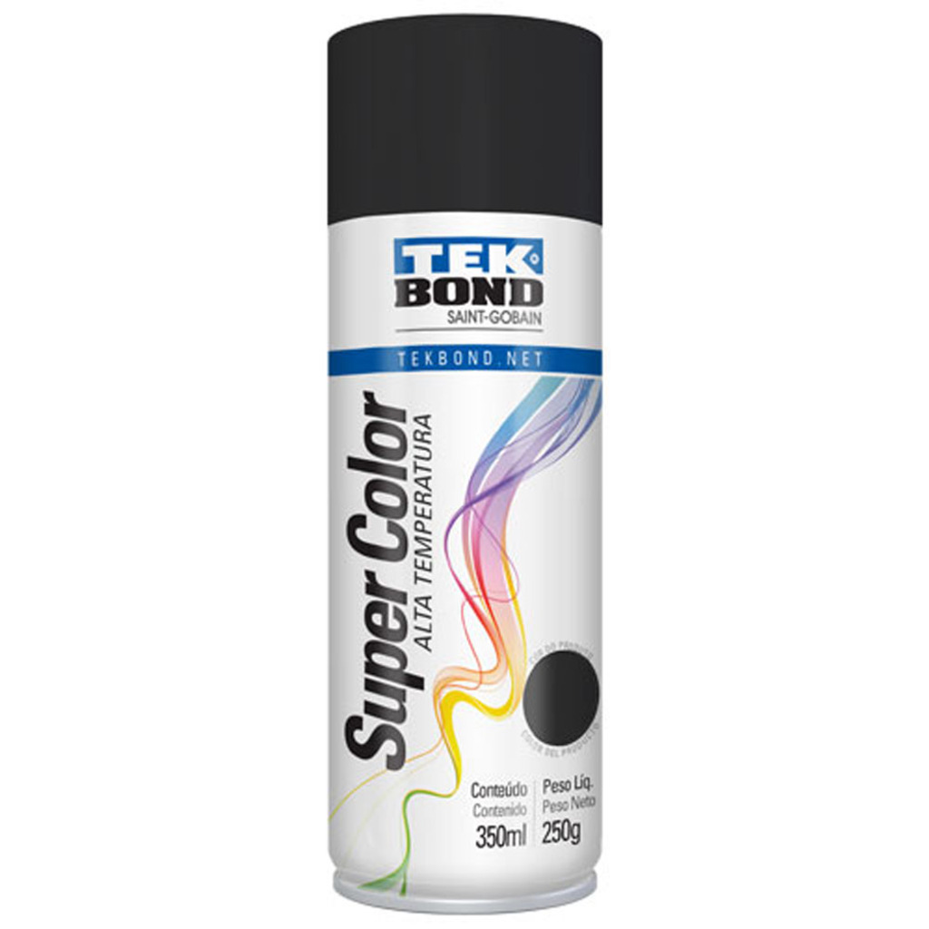 Tinta Spray Super Color Preto Fosco Alta Temperatura com 350ml/250g Tekbond - 69957366618