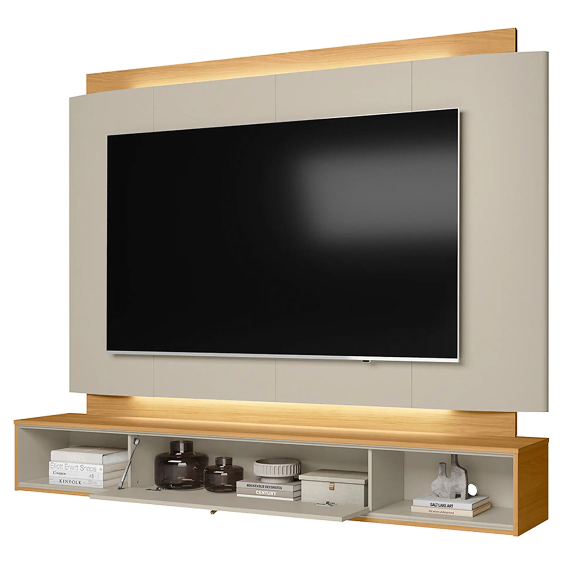 Painel para TV até 75" 1 Porta Basculante LED Havana Linea Brasil - Tauari/Off White Fosco - Bivolt