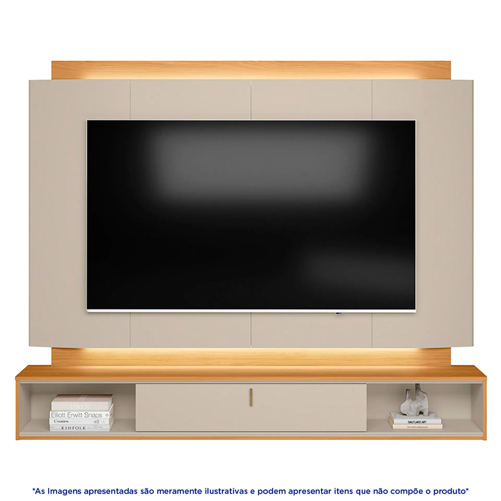 Painel para TV até 75" 1 Porta Basculante LED Havana Linea Brasil - Tauari/Off White Fosco - Bivolt