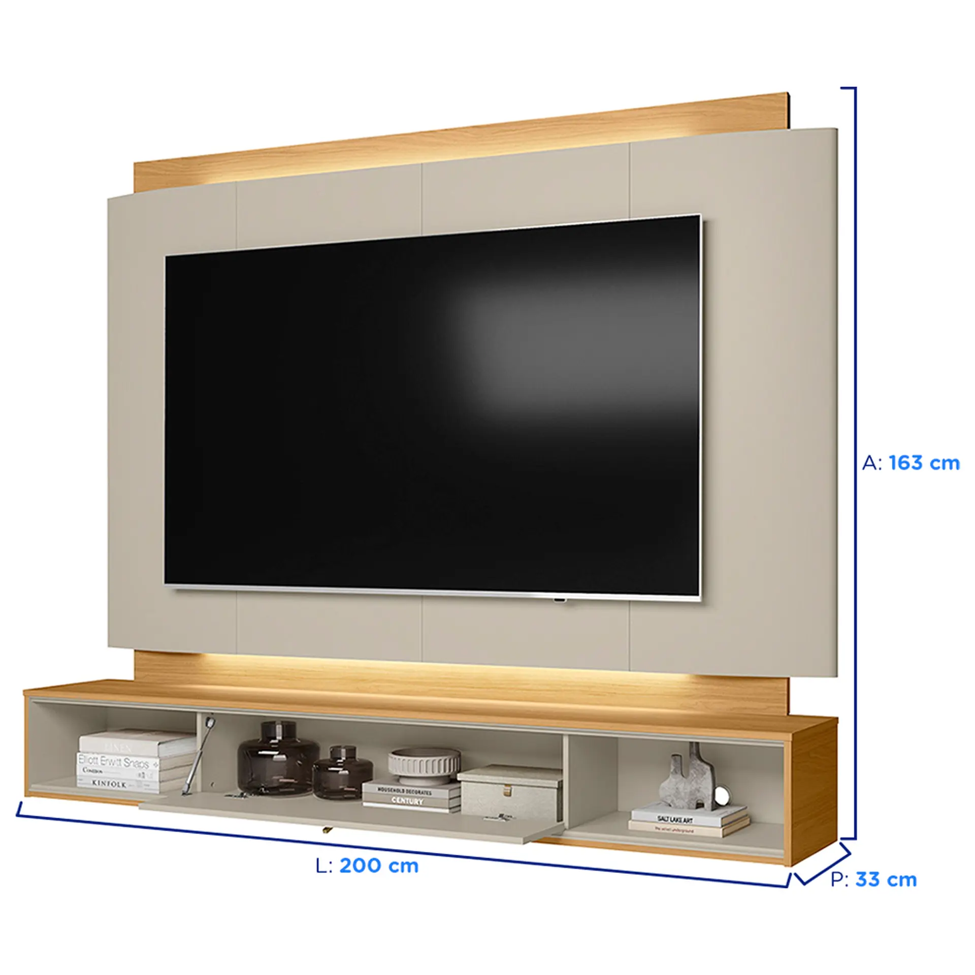 Painel para TV até 75" 1 Porta Basculante LED Havana Linea Brasil - Tauari/Off White Fosco - Bivolt