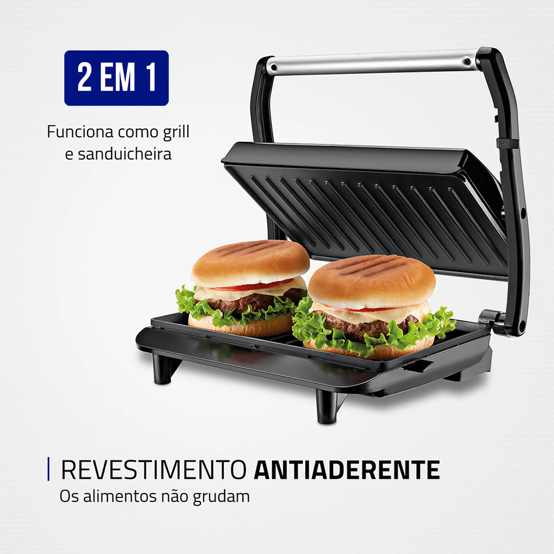 Grill Sanduicheira Elétrico Mondial Master Press Antiaderente 850W PG01 - Inox/Preto - 110 Volts