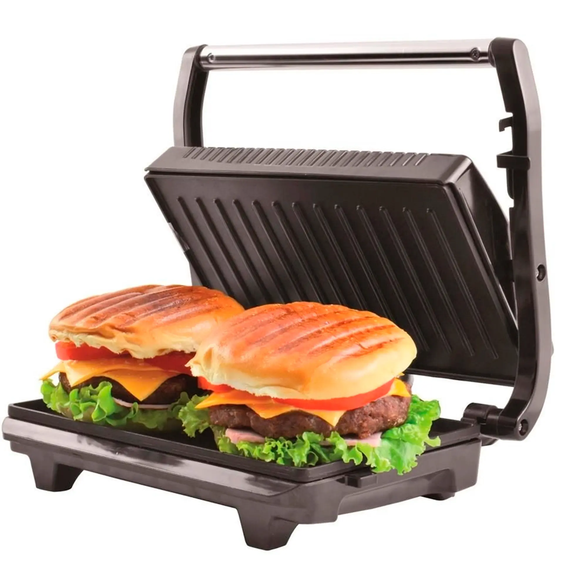 Grill Sanduicheira Elétrico Mondial Master Press Antiaderente 850W PG01 - Inox/Preto - 110 Volts
