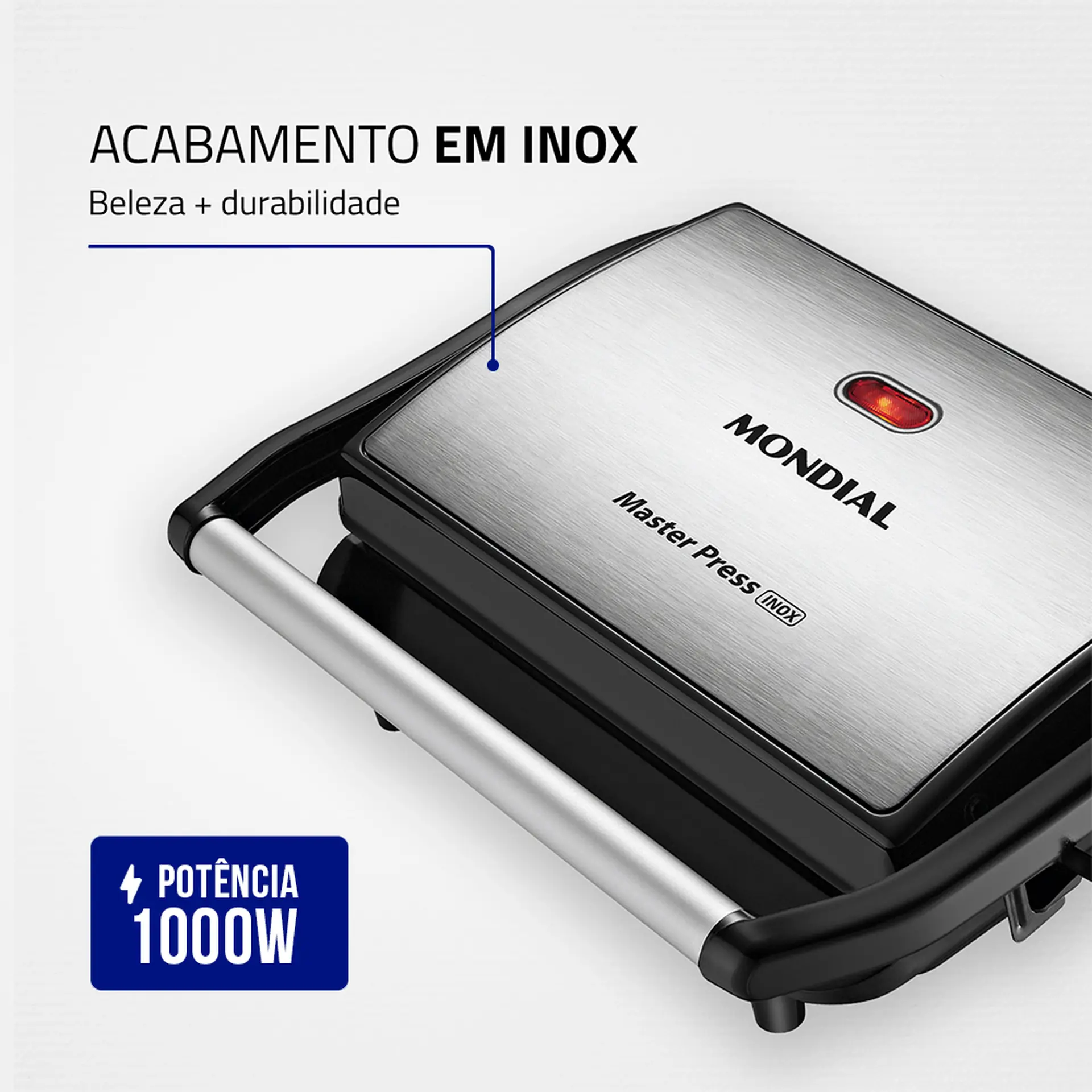Grill Sanduicheira Elétrico Mondial Master Press Antiaderente 850W PG01 - Inox/Preto - 110 Volts