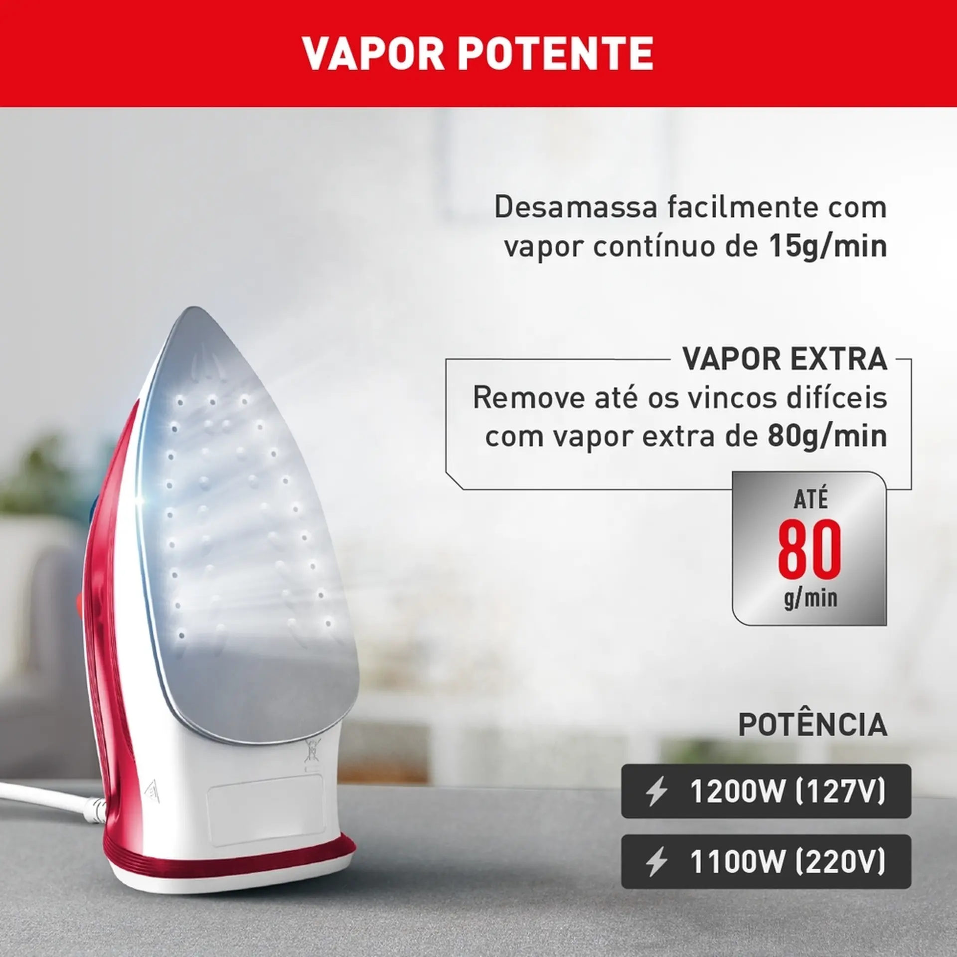 Ferro de Passar a Vapor Arno Essentialgliss FMQ 1200W - Branco/Rosa - 110 Volts