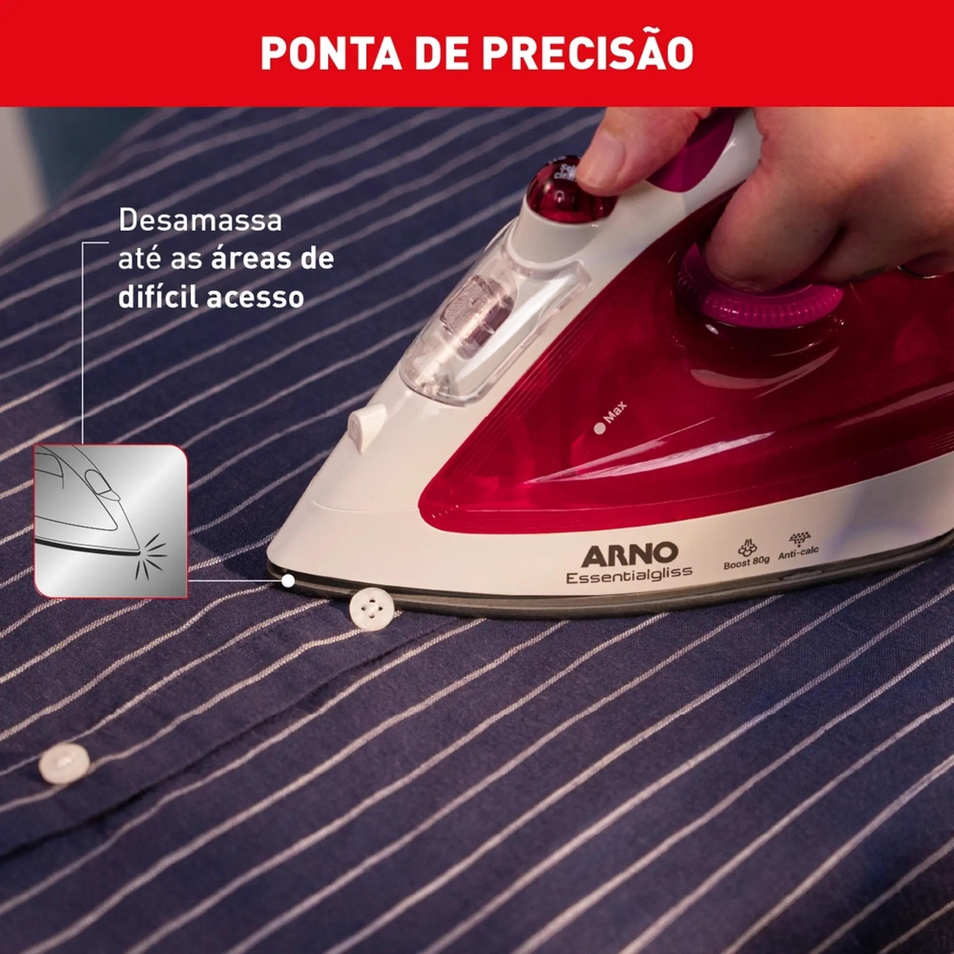Ferro de Passar a Vapor Arno Essentialgliss FMQ 1200W - Branco/Rosa - 110 Volts