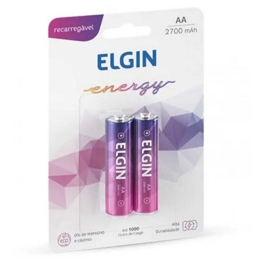 Pilha Recarregável AA 2700MAH Elgin - 82174 - Blister com 2 Pilhas