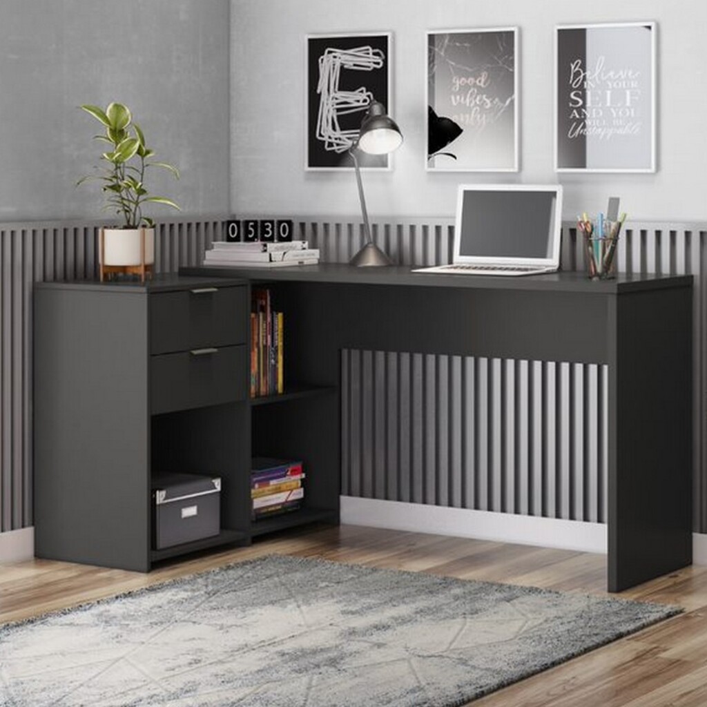 Mesa para Escritório 2 Gavetas 3 Nichos Preto TX Notável Office - NT2060