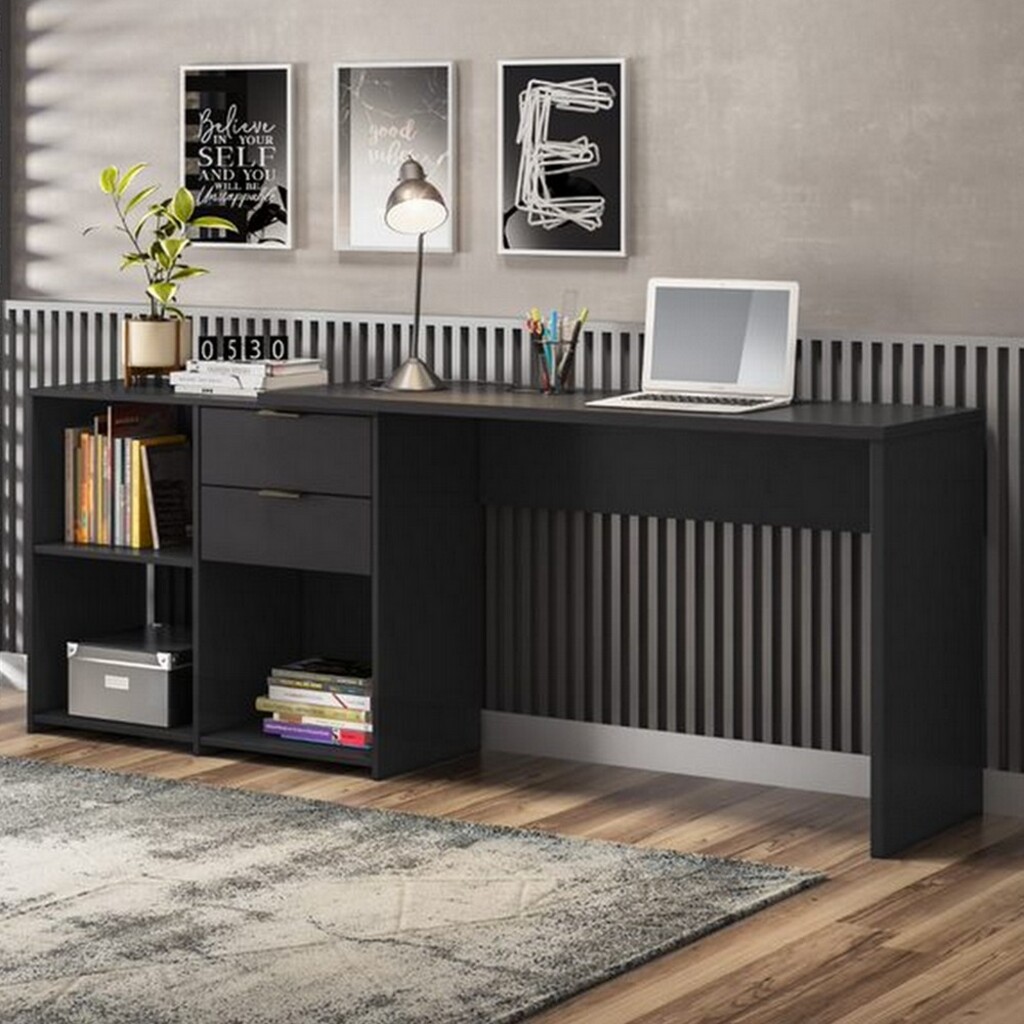Mesa para Escritório 2 Gavetas 3 Nichos Preto TX Notável Office - NT2060