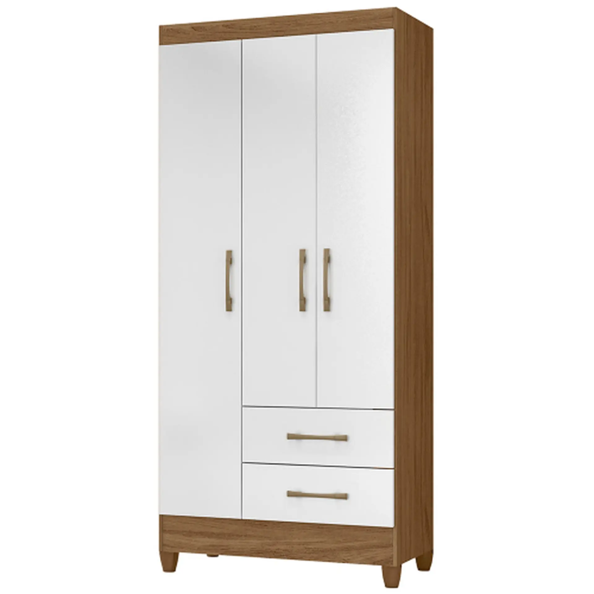 Guarda-Roupa Solteiro 3 Portas Bater 2 Gavetas Lima Moval Roupeiro - Naturale/branco