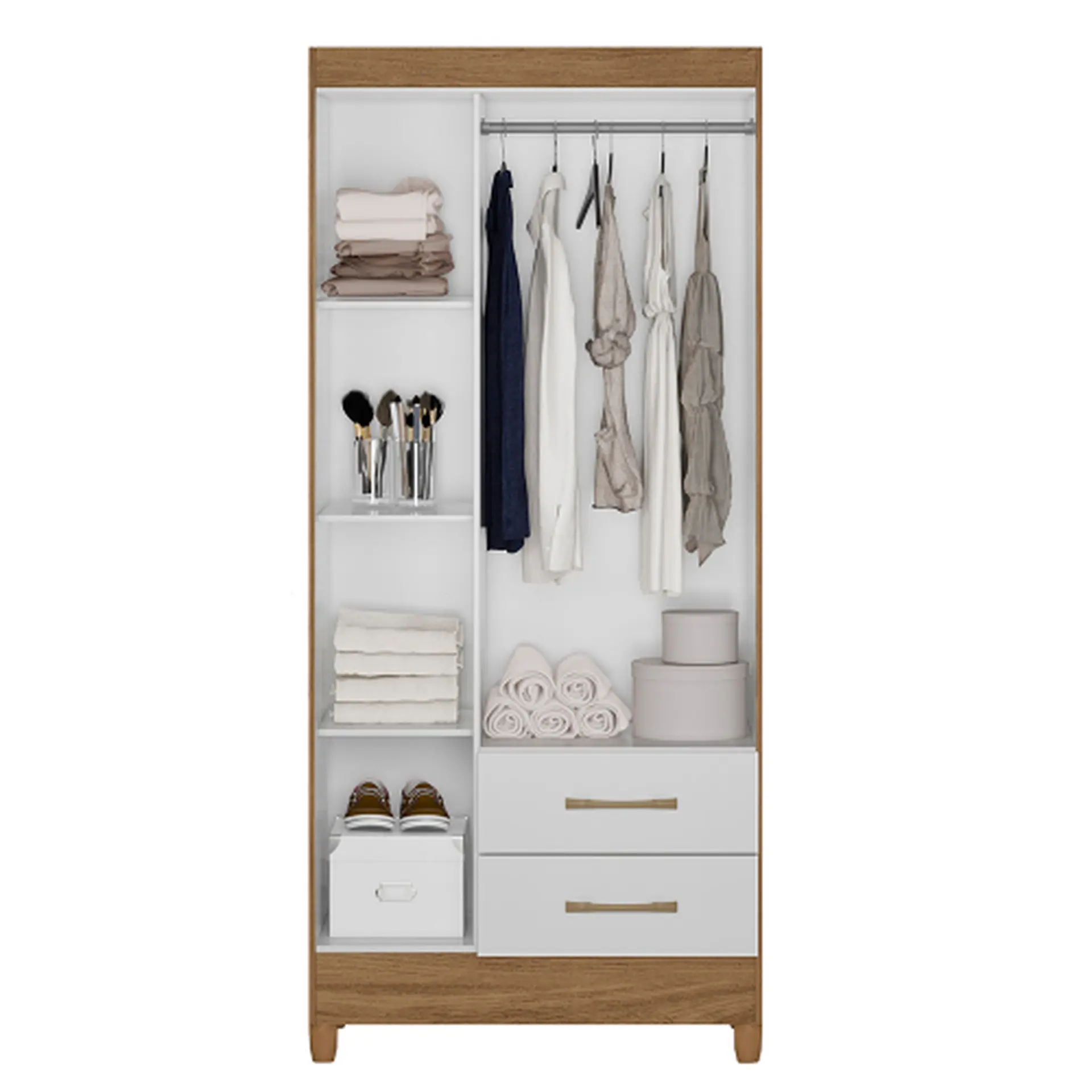Guarda-Roupa Solteiro 3 Portas Bater 2 Gavetas Lima Moval Roupeiro - Naturale/branco