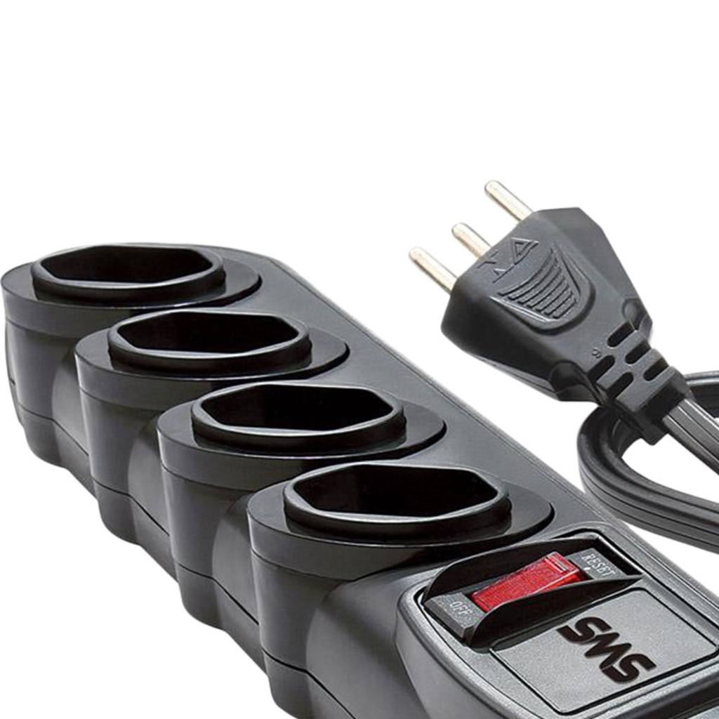 Filtro de Linha SMS com 4 Tomadas 10A 3 Pinos 1,3 Metros Preto com Circuit Breaker - 62328