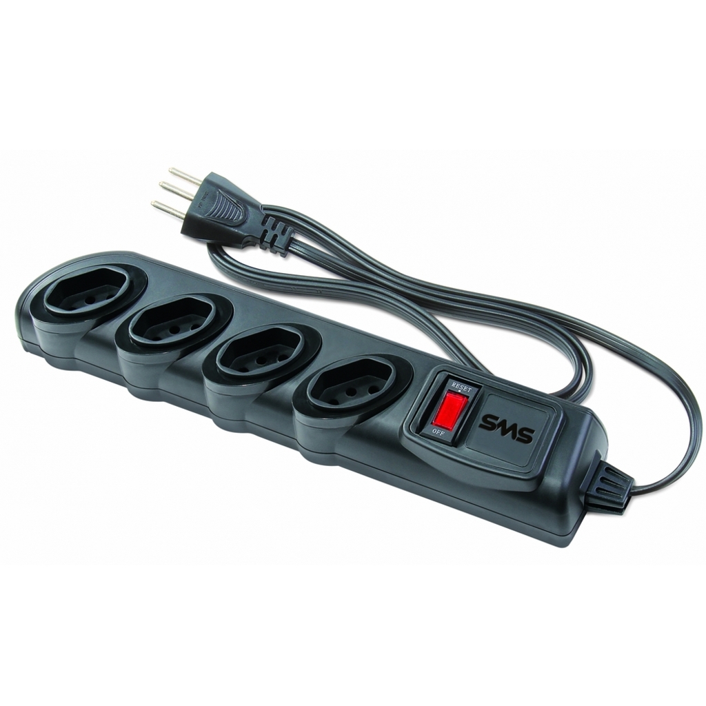 Filtro de Linha SMS com 4 Tomadas 10A 3 Pinos 1,3 Metros Preto com Circuit Breaker - 62328