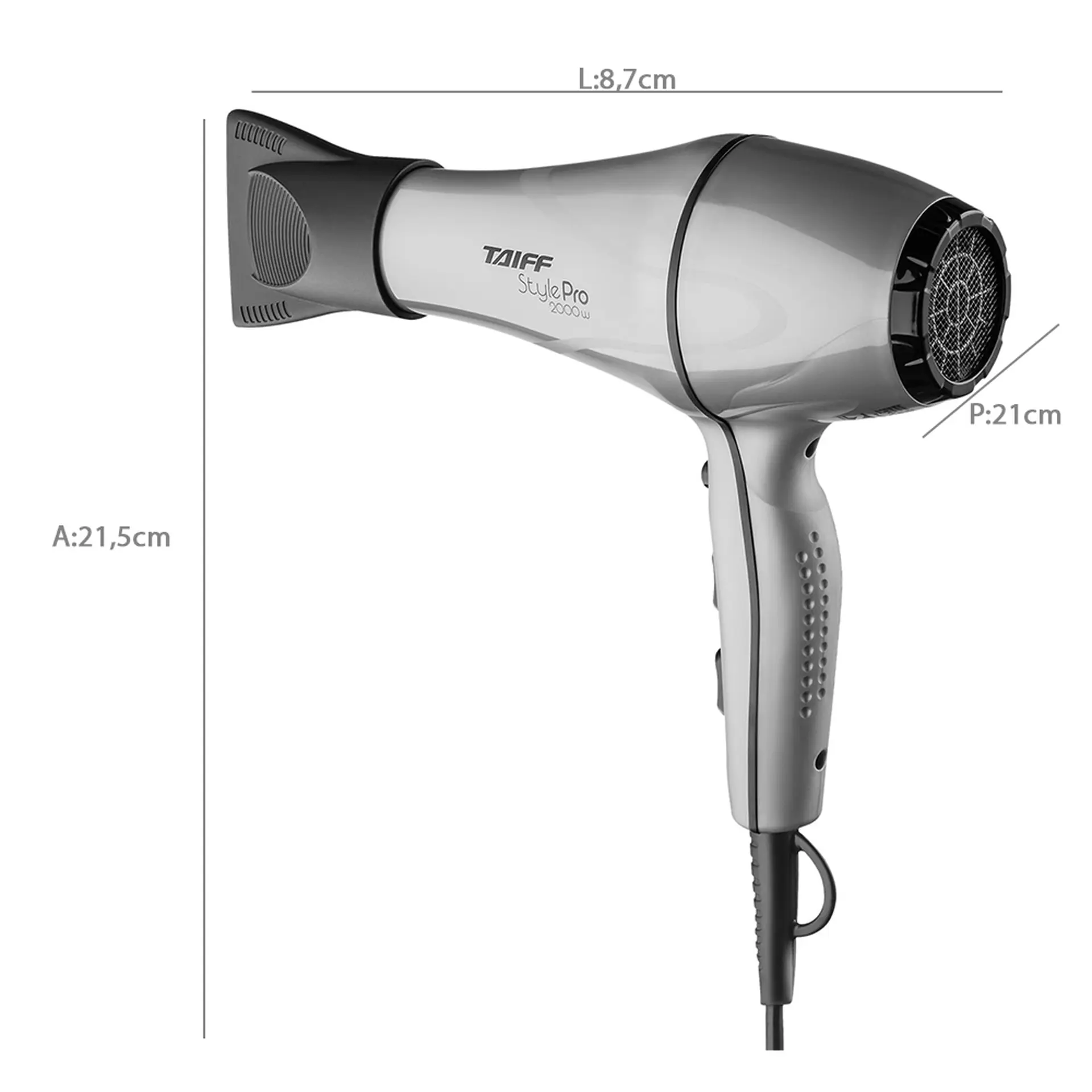 Secador de Cabelo Taiff Style Pro 2 Velocidades 3 Temperaturas 2000W - Cinza - 110 Volts