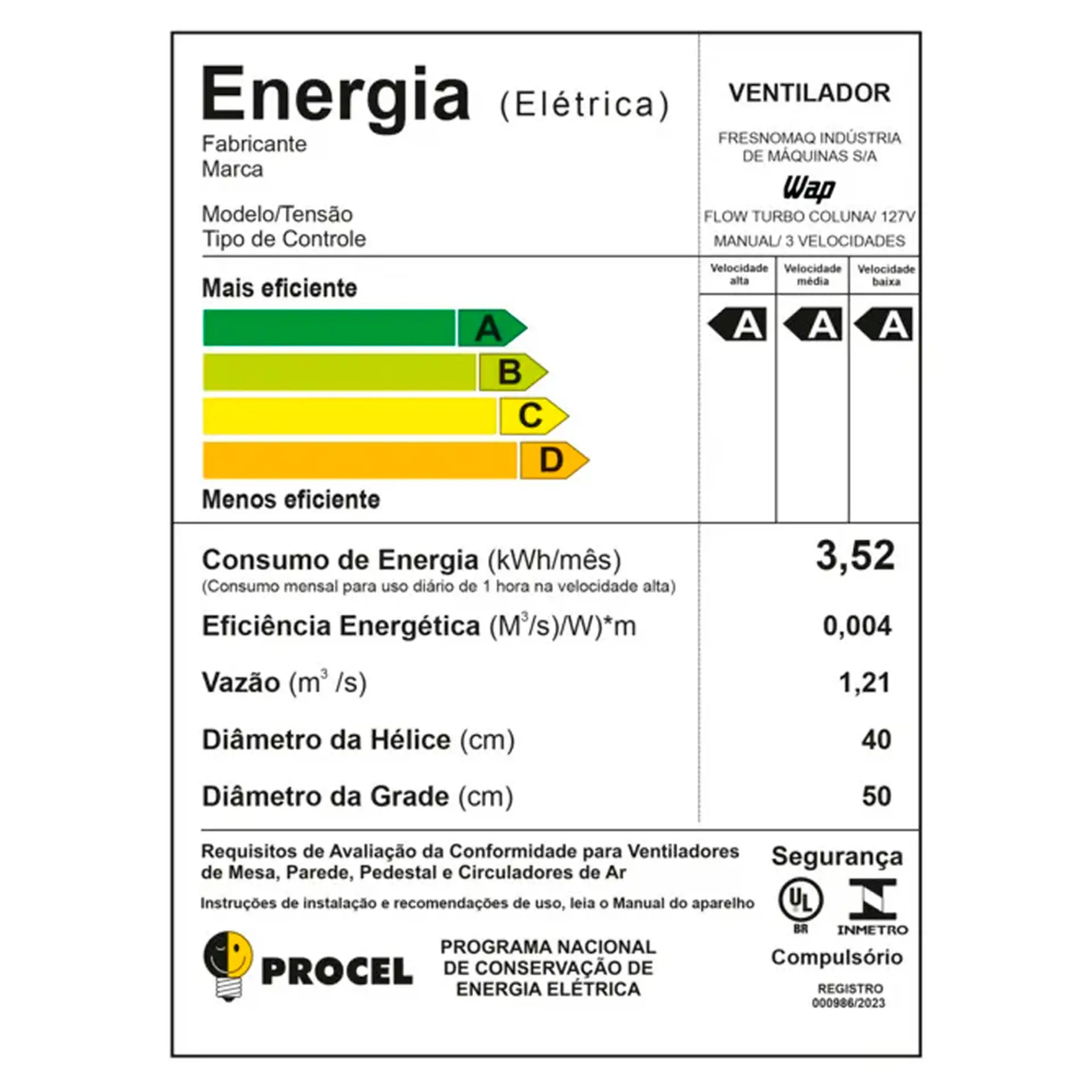 Ventilador Wap Flow Turbo 50cm 8 Pás 3 Velocidades 180W - Preto/Cinza - 110 Volts