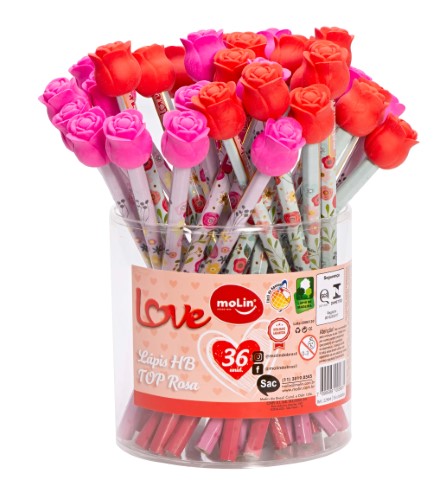 Lápis Preto Molin Ponteira Top Flor Rosa Unidade Sortido