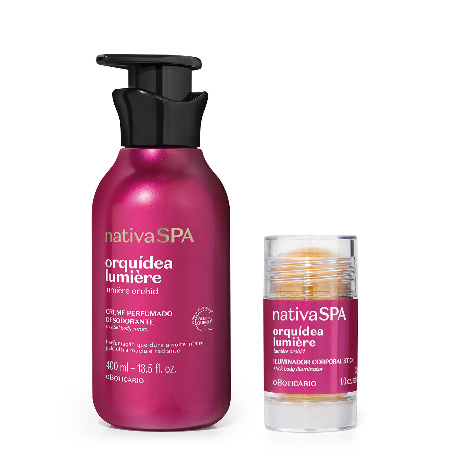Combo Nativa SPA Orquídea Lumière: Creme Perfumado Desodorante 400ml + Iluminador Corporal Stick 30g