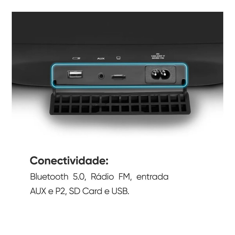 Caixa de Som Portátil GT MOVE Goldentec Get 800W Preto Bluetooth Auxiliar Sistema de Emparelhamento TWS GT MOVE 56785