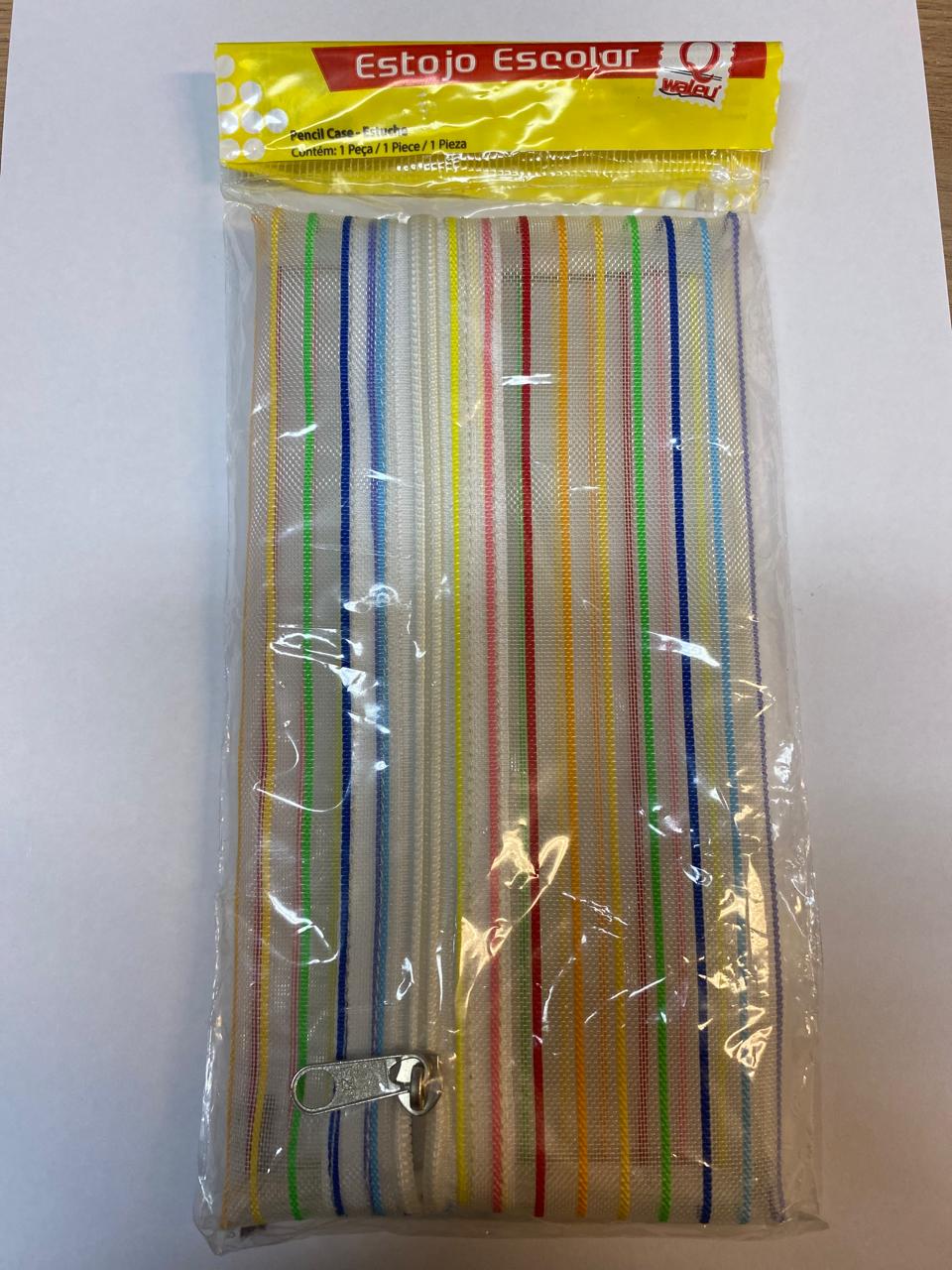 Estojo Escolar Waleu Tela Transparente Grande Colorido