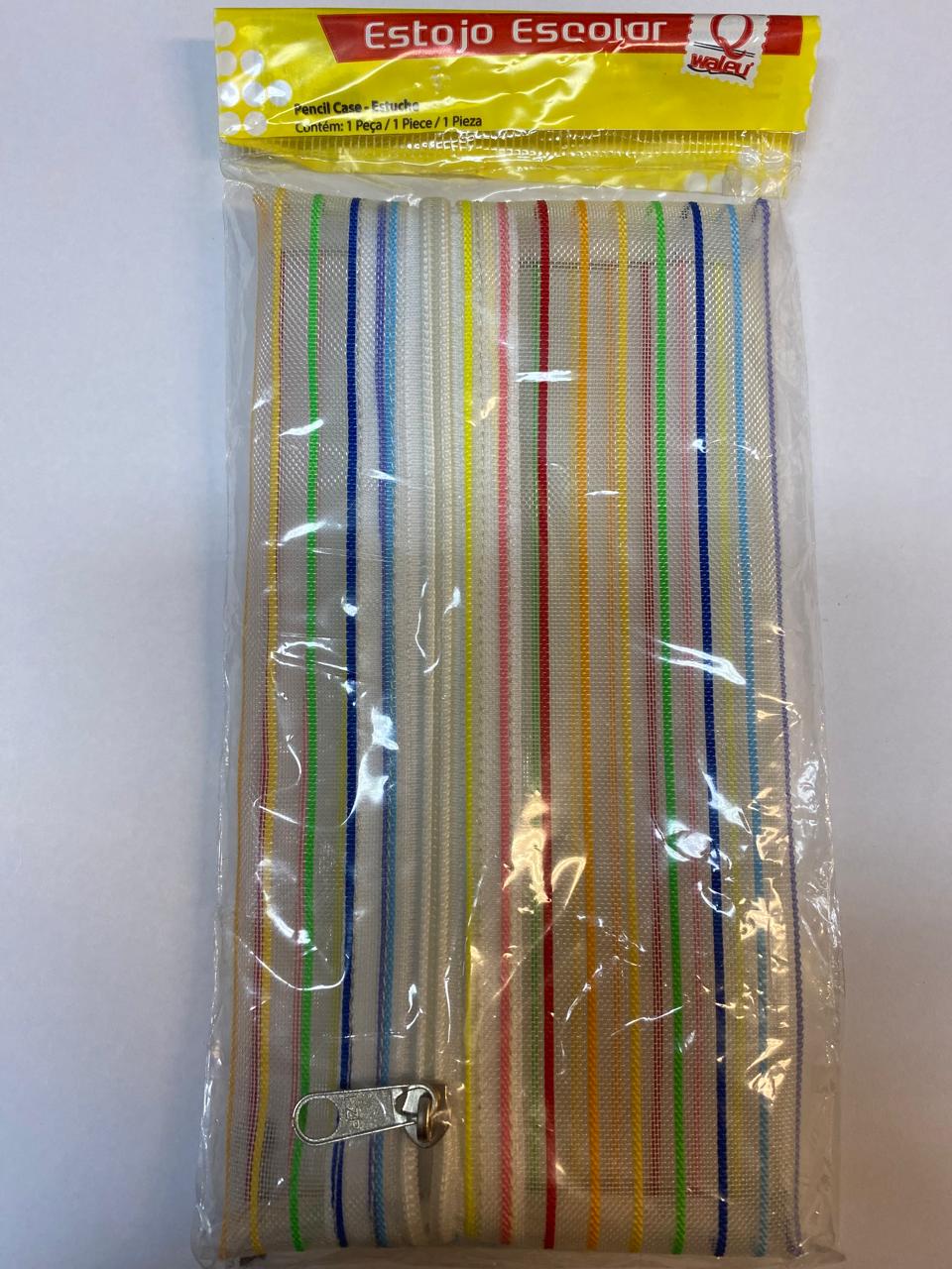Estojo Escolar Waleu Tela Transparente Grande Colorido