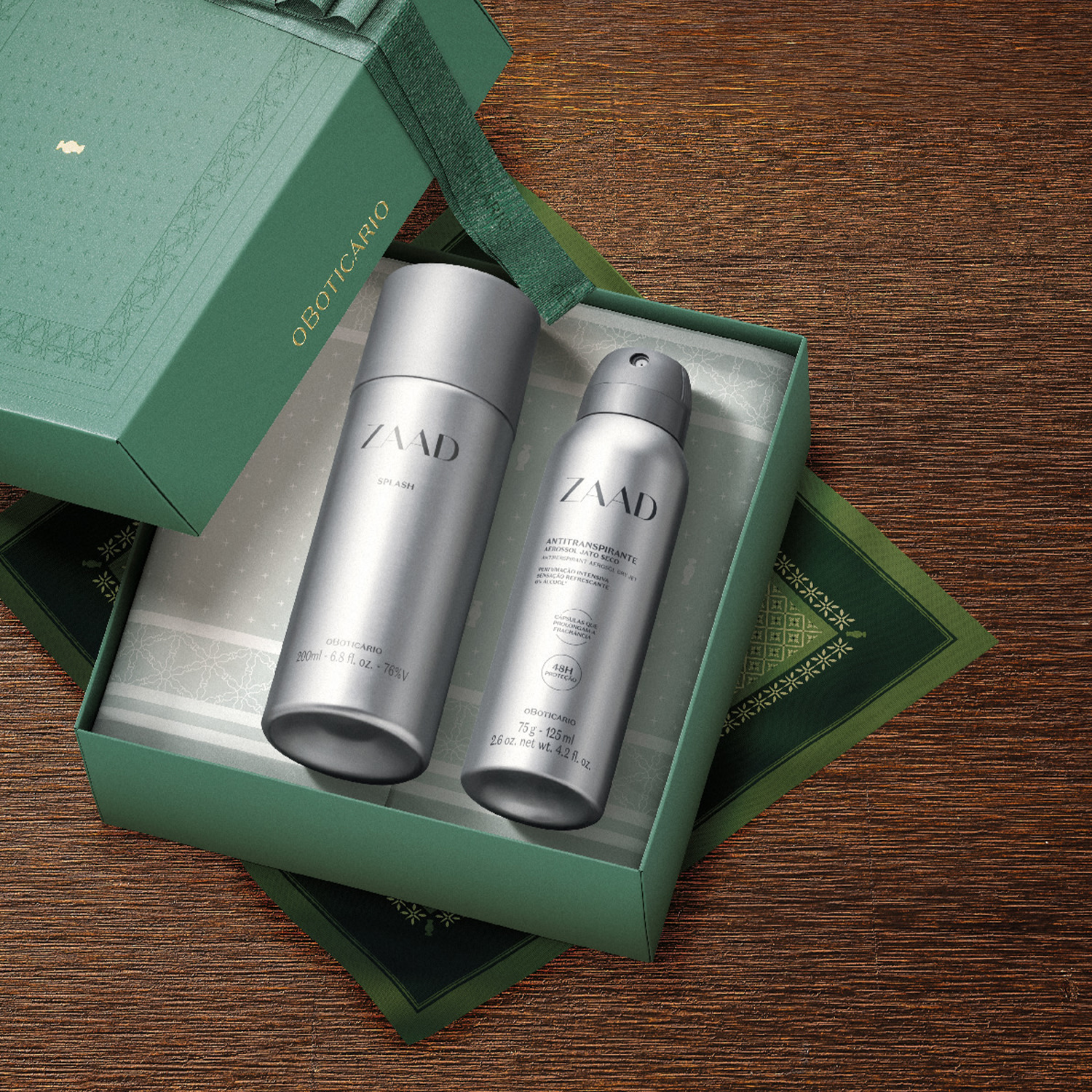 Combo Presente Zaad: Body Splash Desodorante Colônia 200ml + Desodorante Antitranspirante Aerossol 75g/125ml