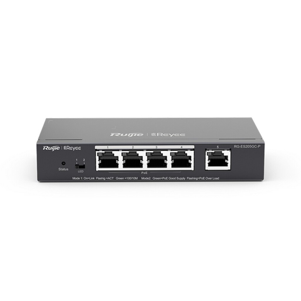Switch PoE+ Gerenciável L2 Ruijie | Reyee RG-ES205GC-P 5 Portas Gigabit 10/100/1000 Mbps