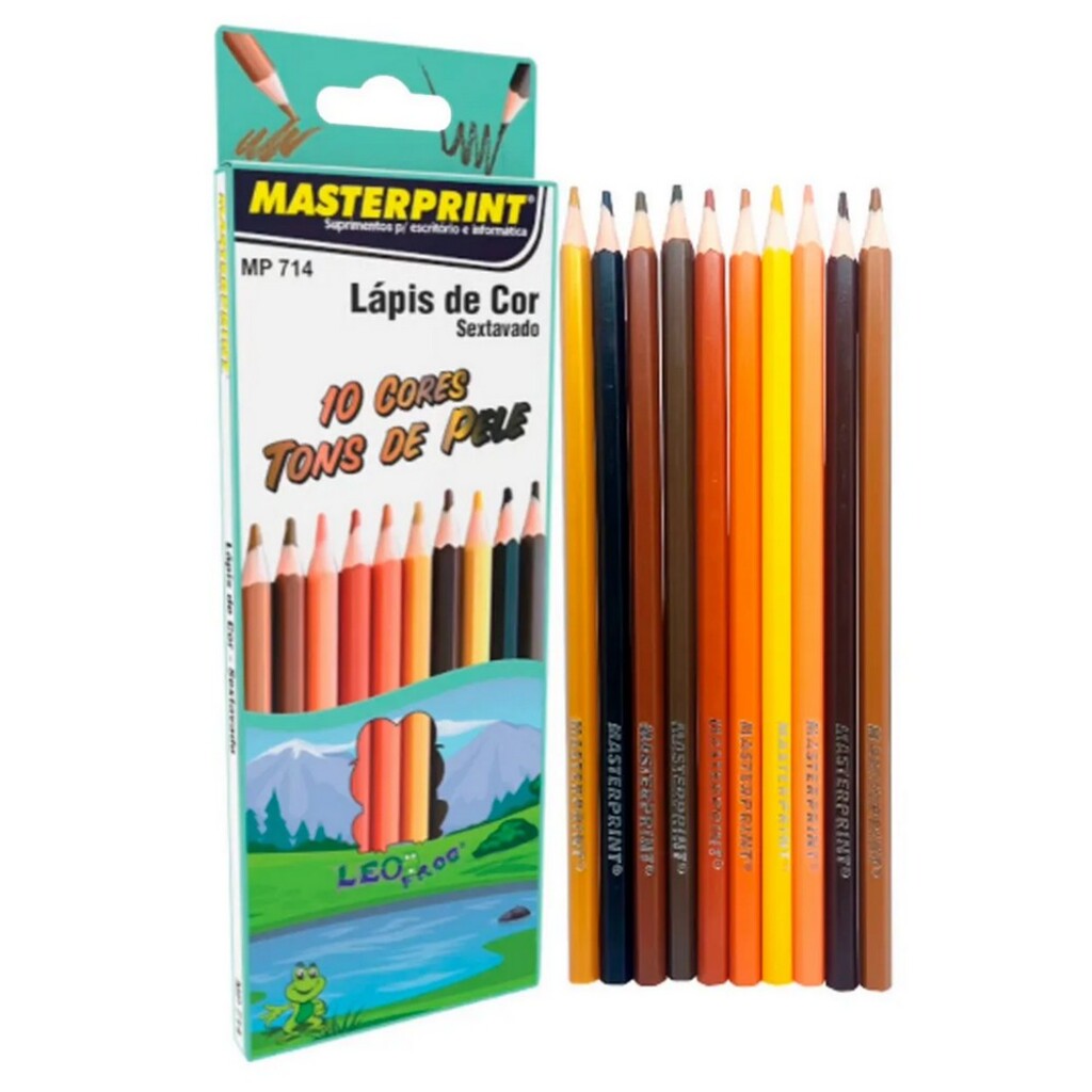 Lápis de Cor 10 Cores Sextavado Tons de Pele - Masterprint - MP 714
