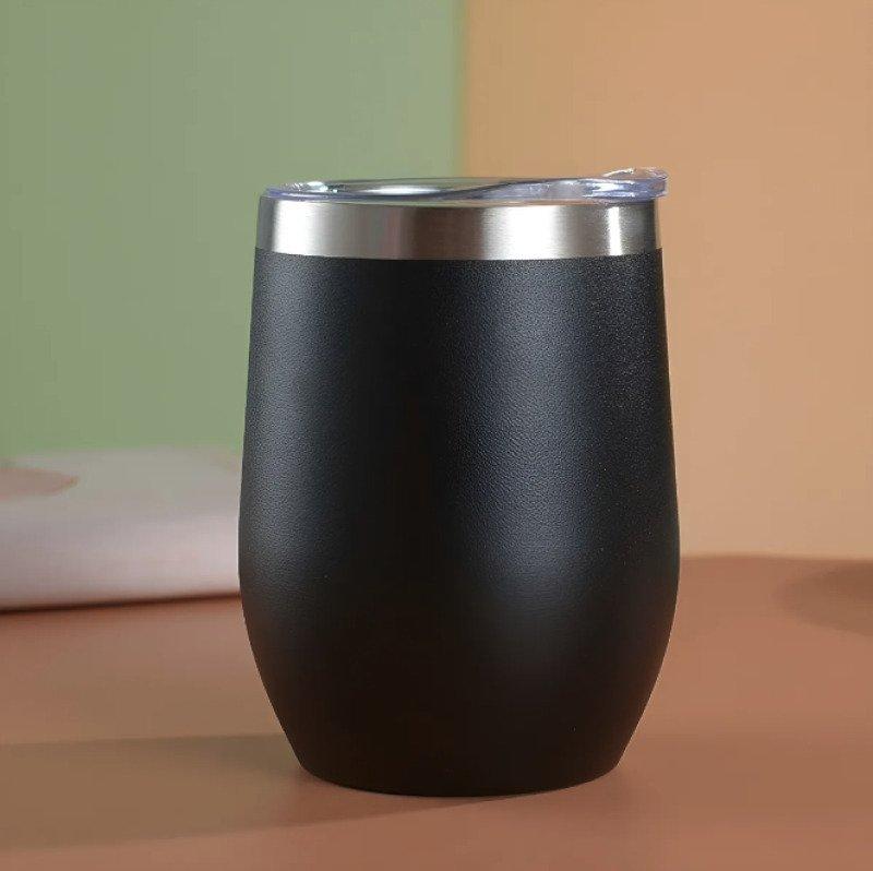 Copo Térmico Cuia 350 ml Aço Inox com Tampa Preto