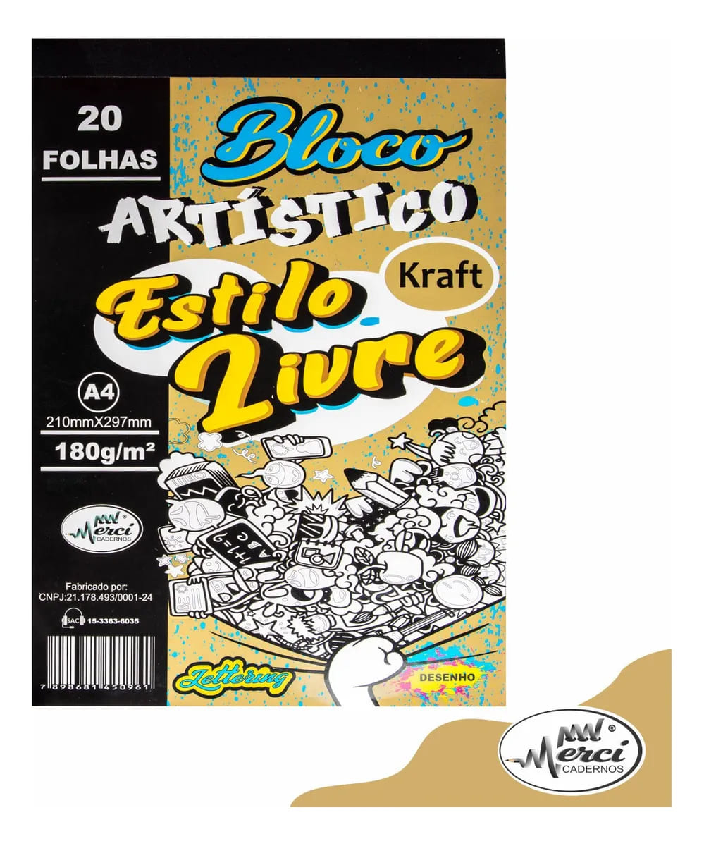 Bloco Artístico Estilo Livre Merci A4 Kraft 20 Folhas