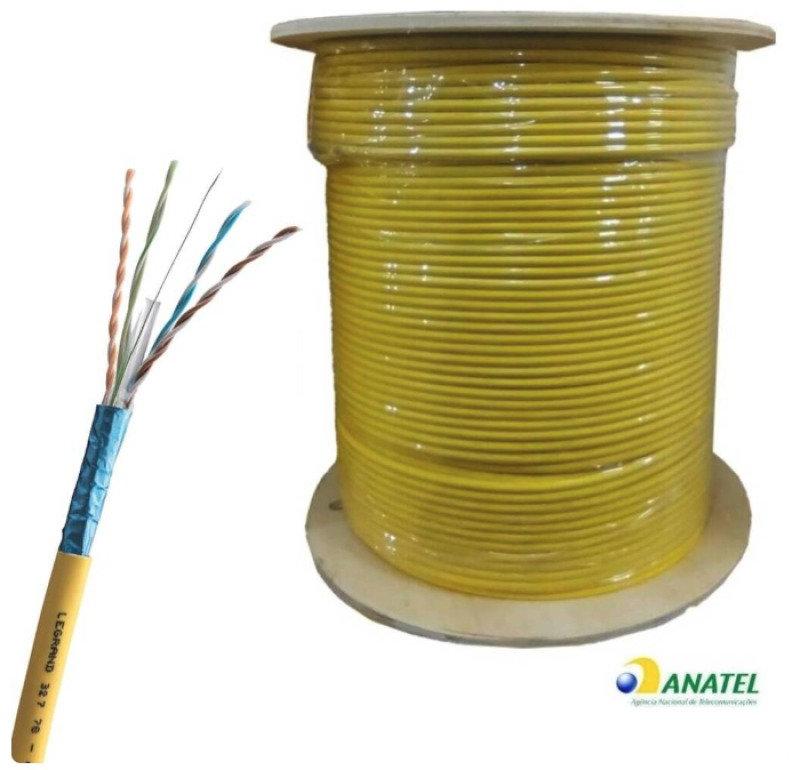 Cabo de Rede Blindado 23AWG Legrand Cat.6A LSZH 4 Pares Amarelo Bobina 500 Metros 100% Cobre Homologado ANATEL 32778