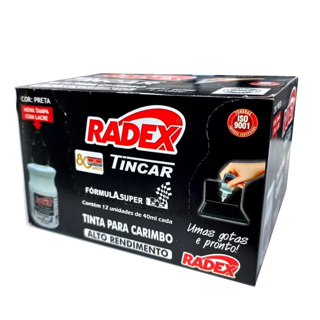 Tinta para Carimbo 40ml Caixa com 12 Unidades Preto - Radex - 186