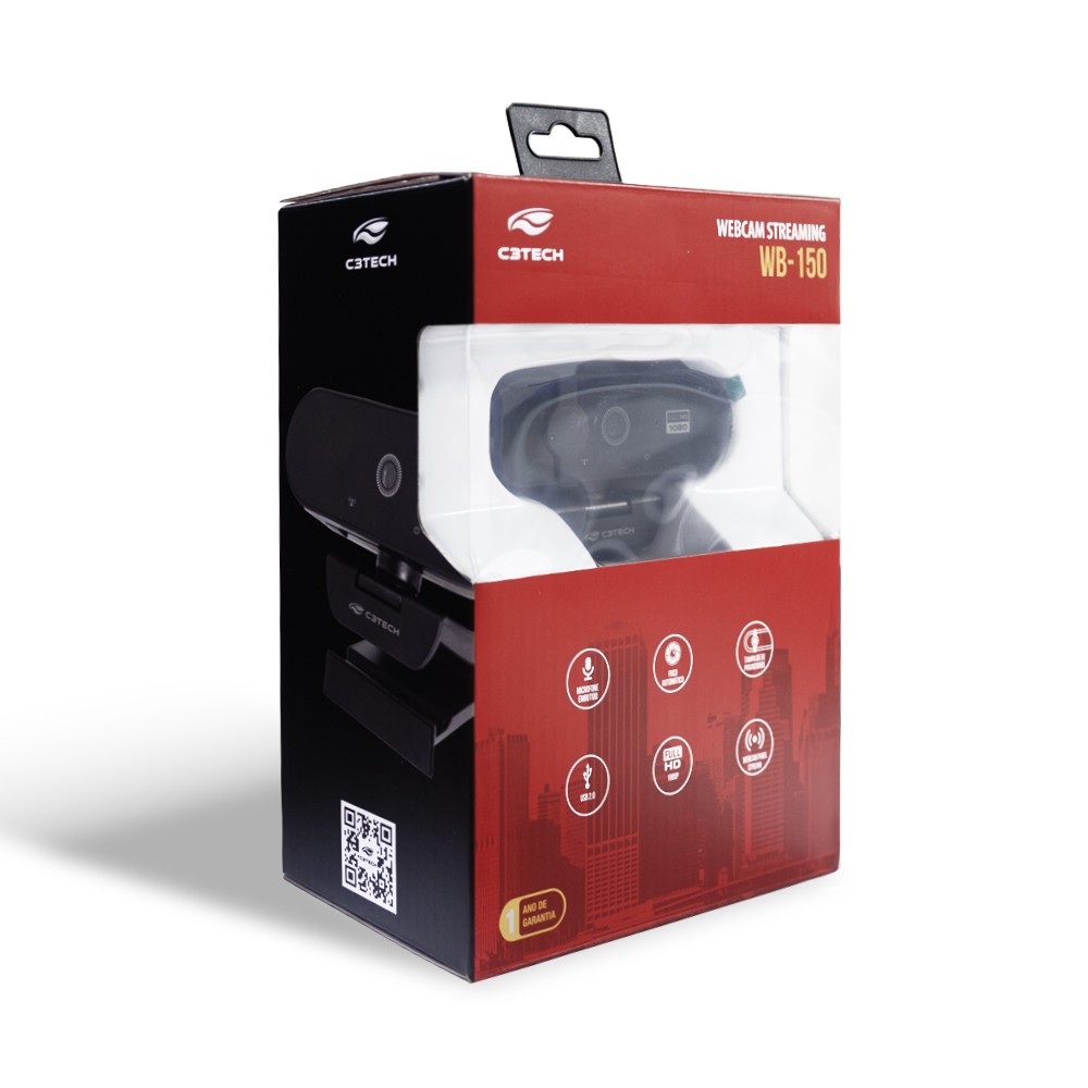 Webcam 2MP C3TECH WB150 Resolução Full HD 1080P com Microfone
