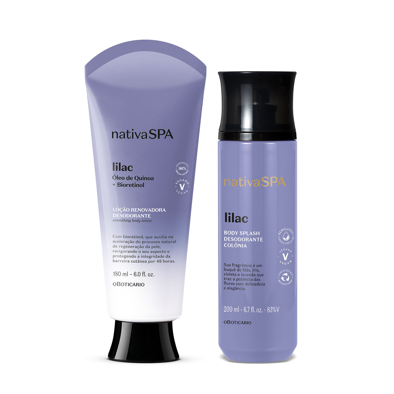 Combo Básico Nativa Spa Lilac: Loção Corporal 180ml + Body Splash 200ml