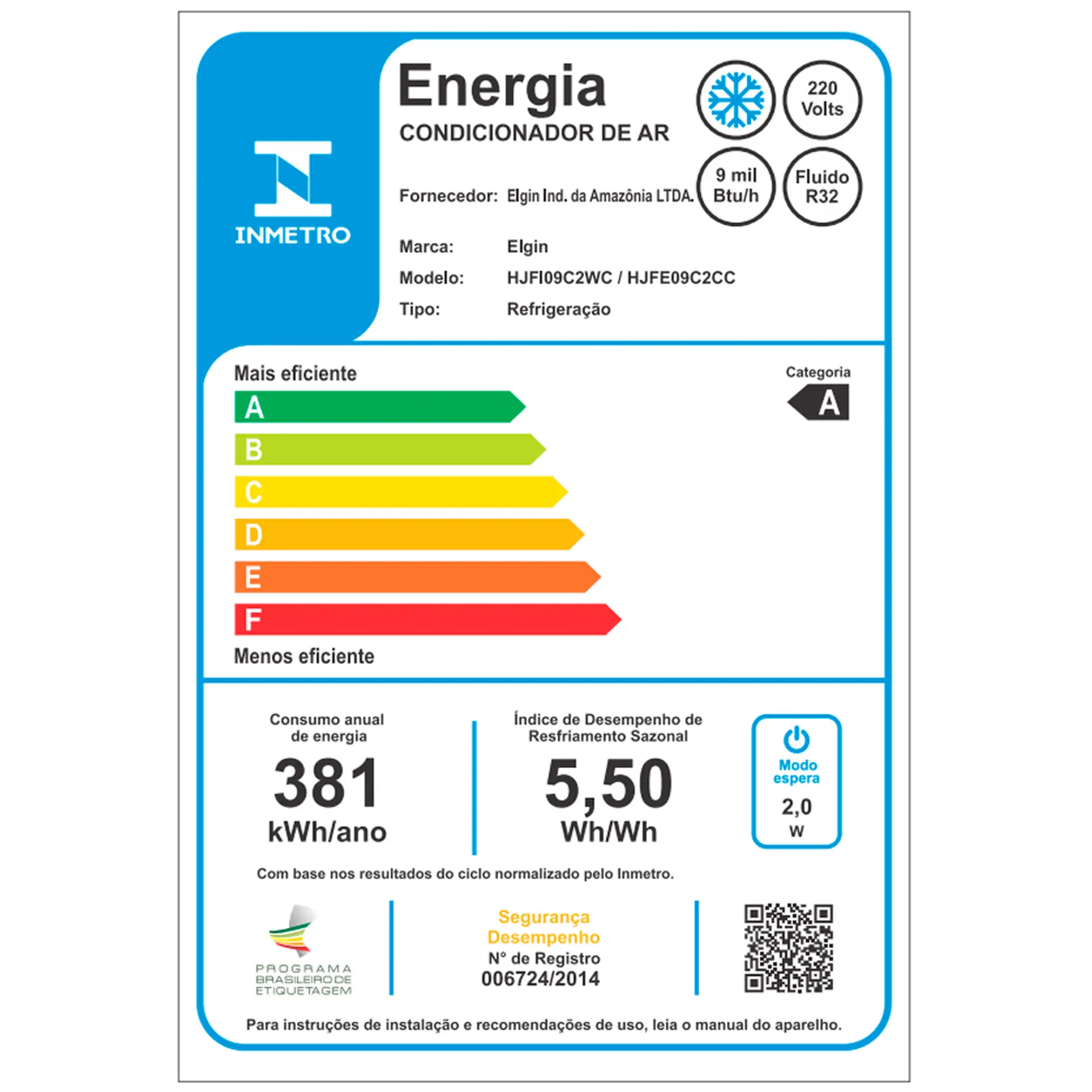 Ar Condicionado 9.000 BTUs Eco Inverter II Connect Elgin Frio - 220 Volts