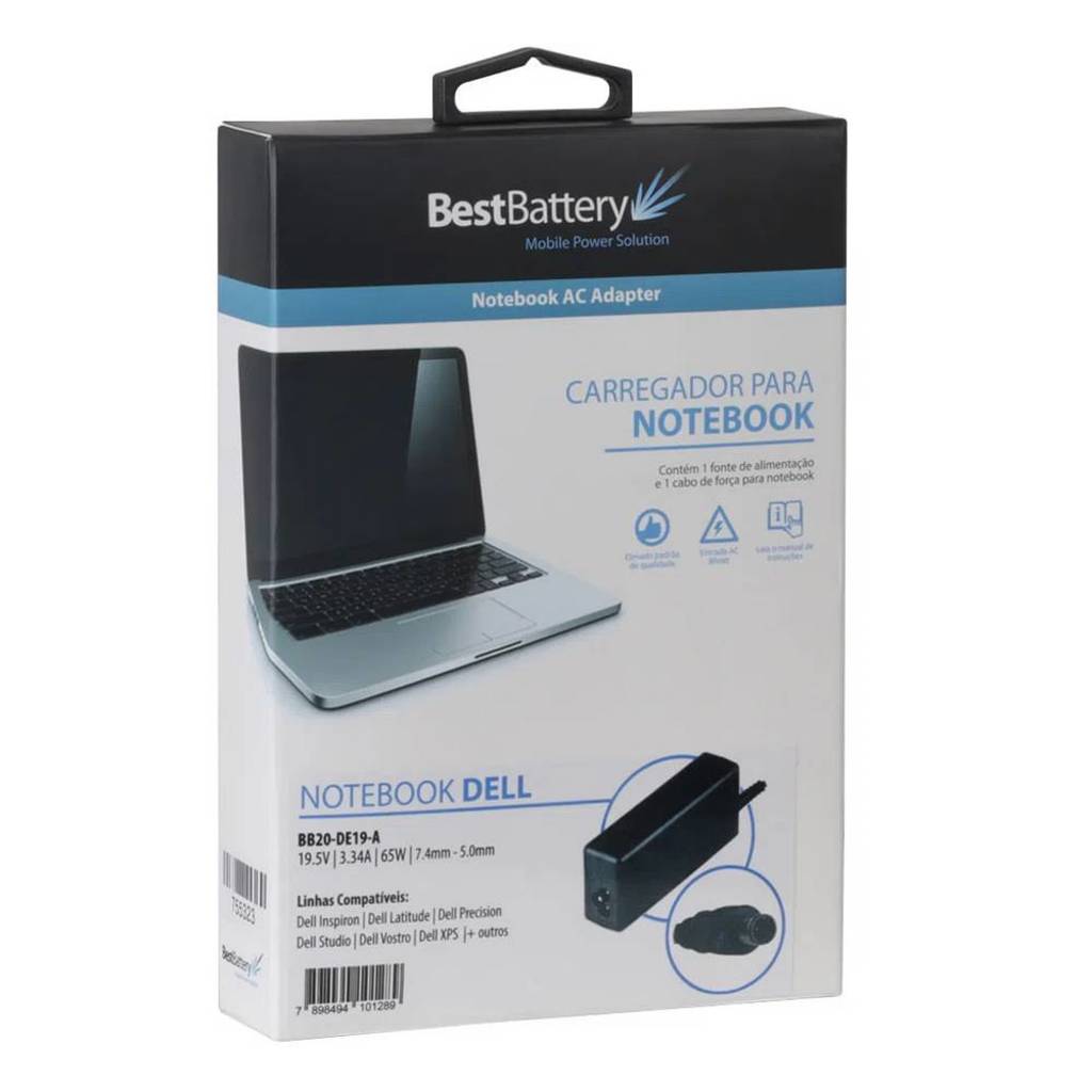 Fonte para Notebook Dell 65W 19,5V 3,34A Bivolt 7,4X5,0mm BestBattery - BB20-DE19-A