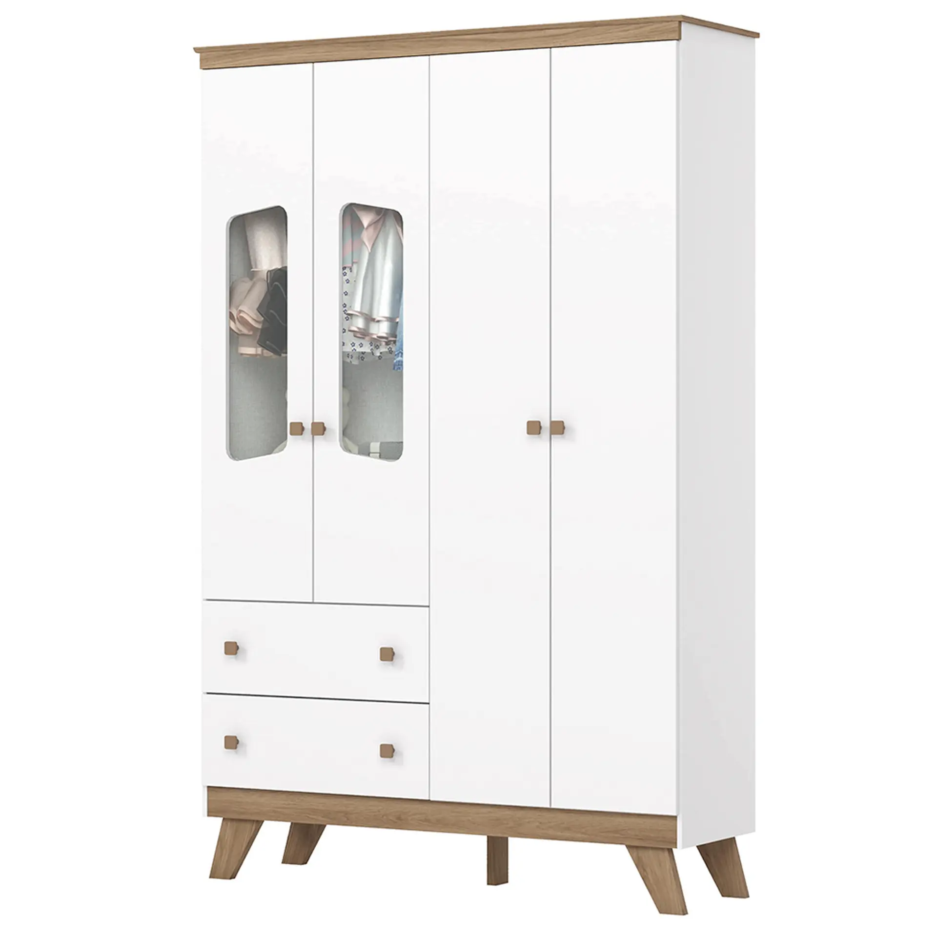 Guarda-Roupa Infantil 4 Portas 2 Gavetas Confete Henn Roupeiro - Branco/Jequitiba HP