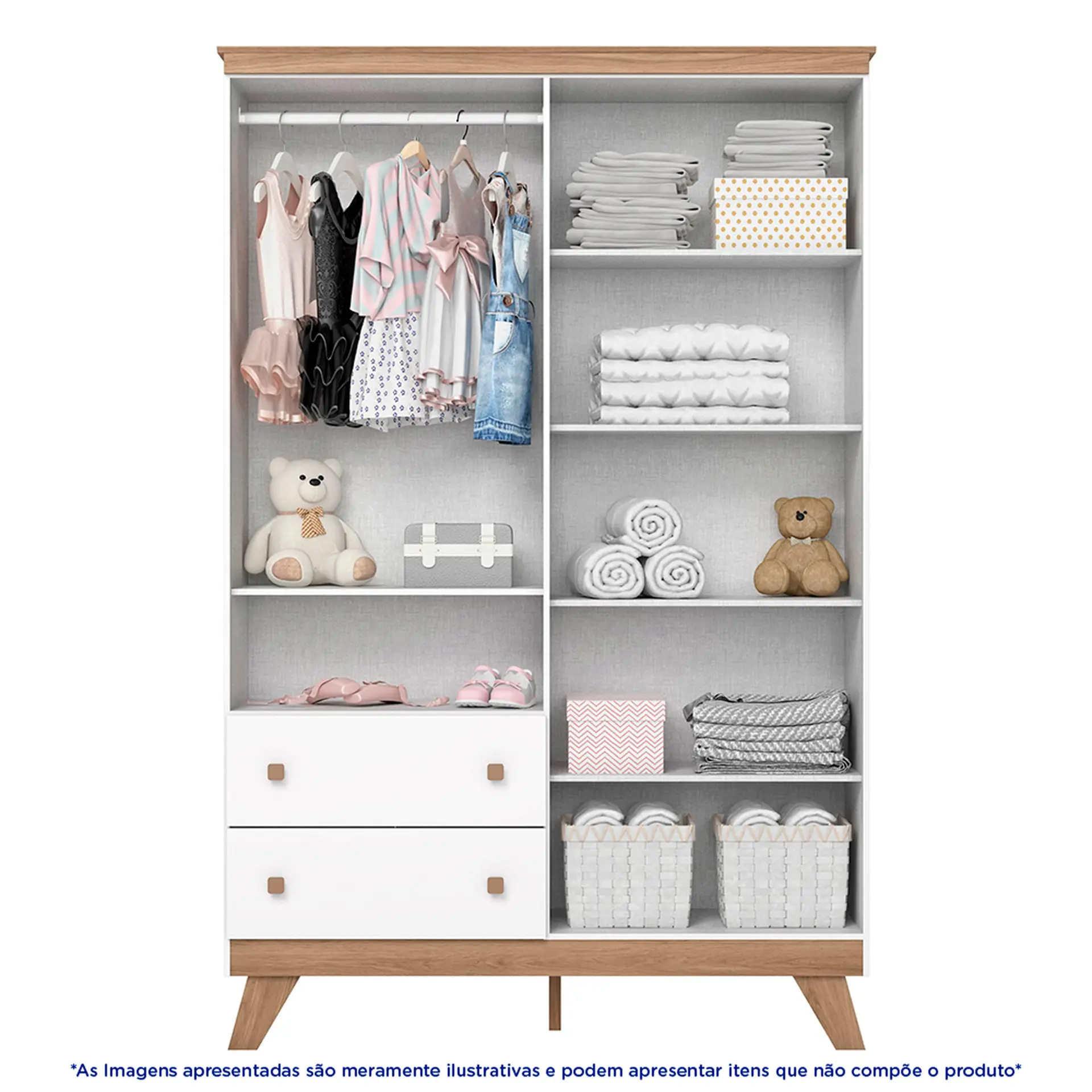 Guarda-Roupa Infantil 4 Portas 2 Gavetas Confete Henn Roupeiro - Branco/Jequitiba HP