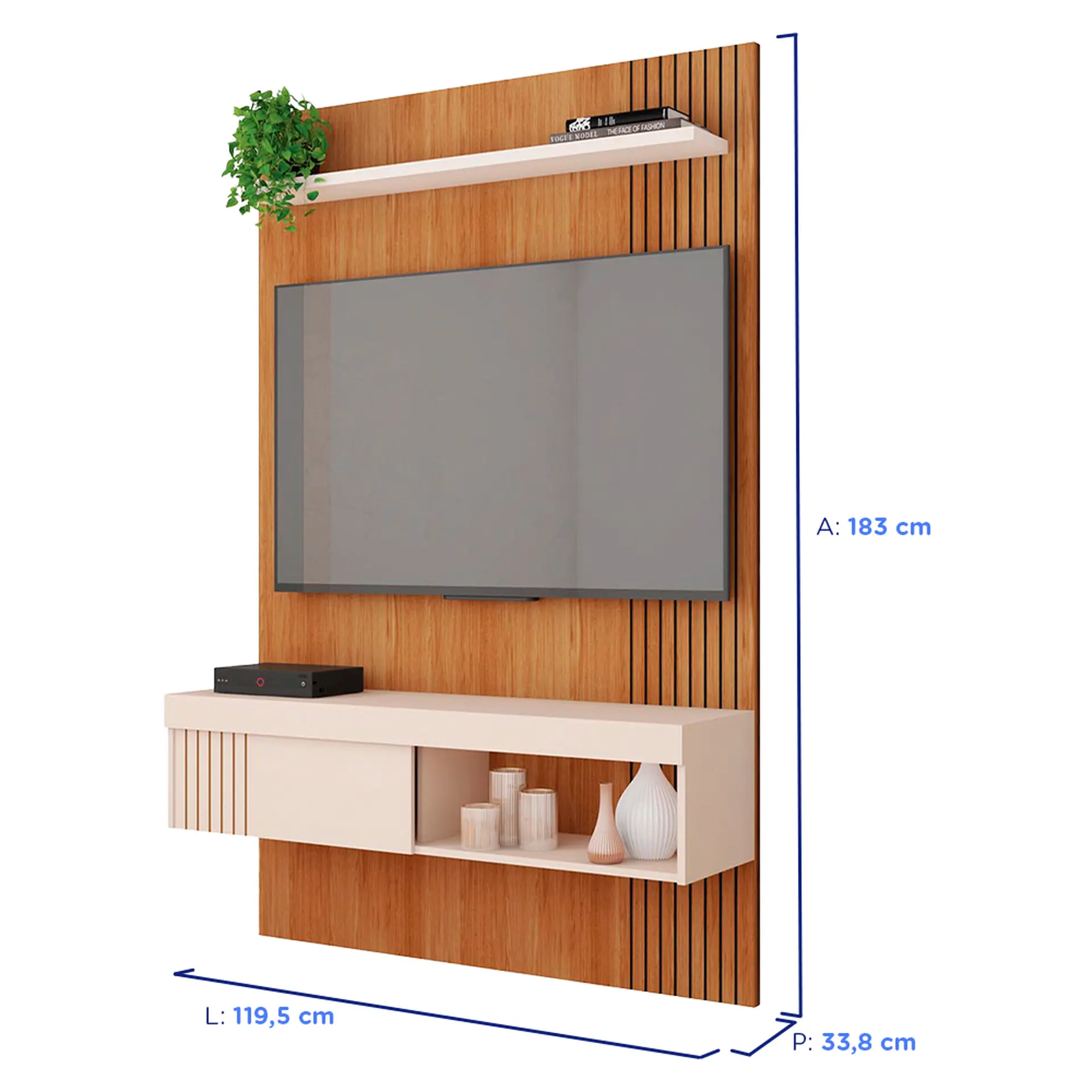 Painel para TV até 45" com Porta Deslizante Jade Caemmun - Freijo/Off White